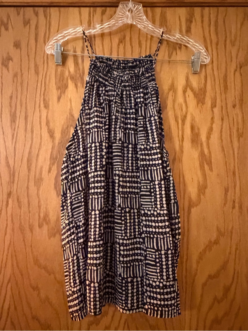 Splendid black and cream Geometric Smocked Halter Tank